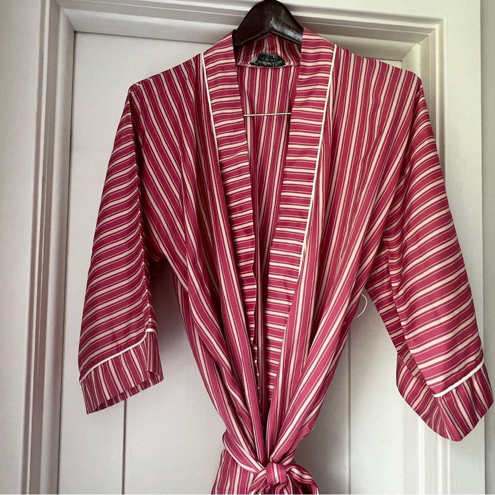 Christian Dior Pink and White Striped Robe Sz Medium - Picture 2 of 7